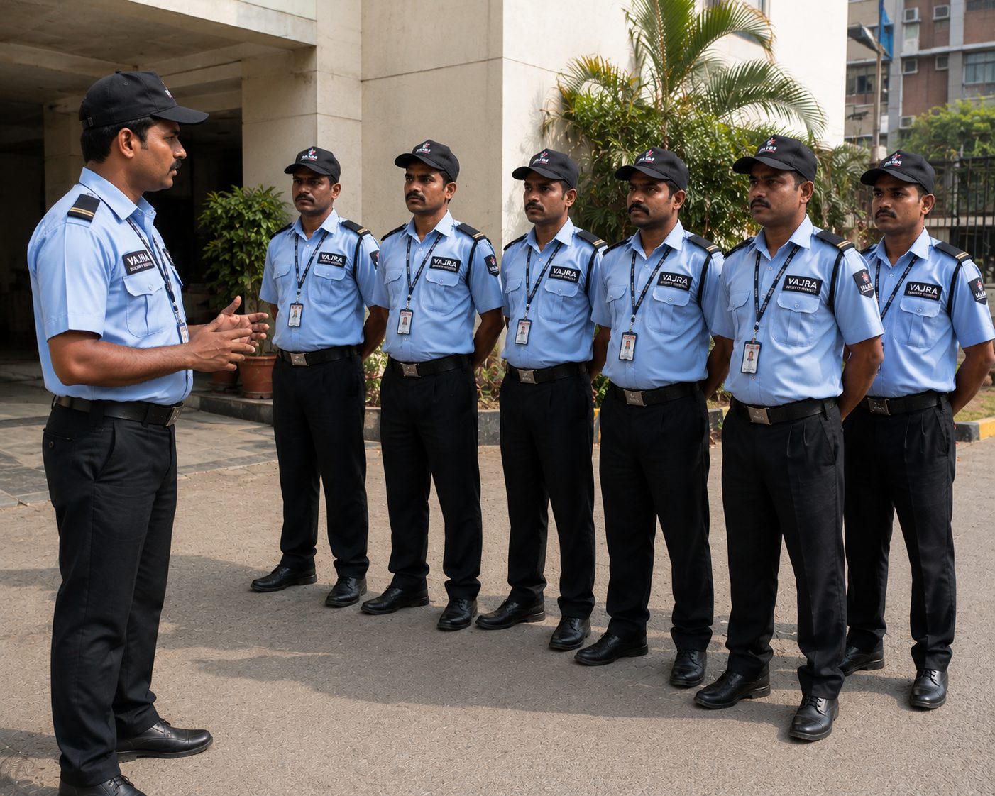 Vajra supervisor briefing guards on site